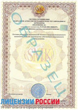 Образец сертификата соответствия (приложение) Вязьма Сертификат ISO 13485